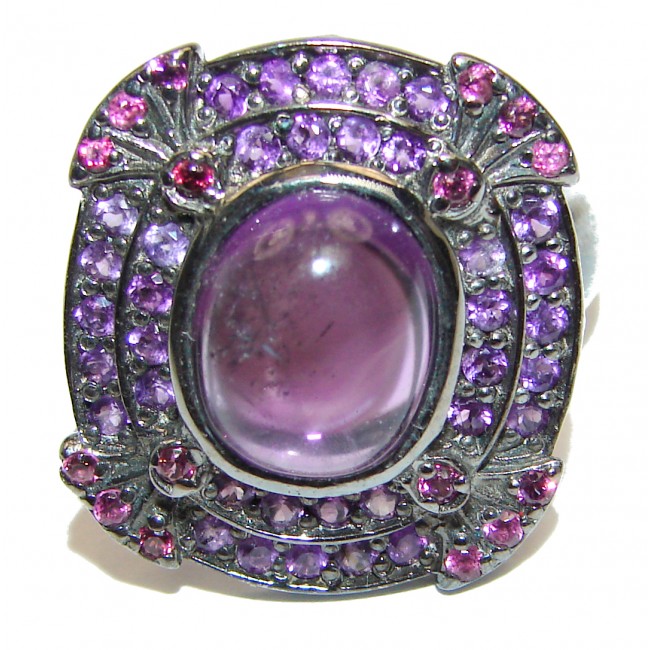 Miriam Spectacular Natural Amethyst black rhodium over .925 Sterling Silver handcrafted ring size 8
