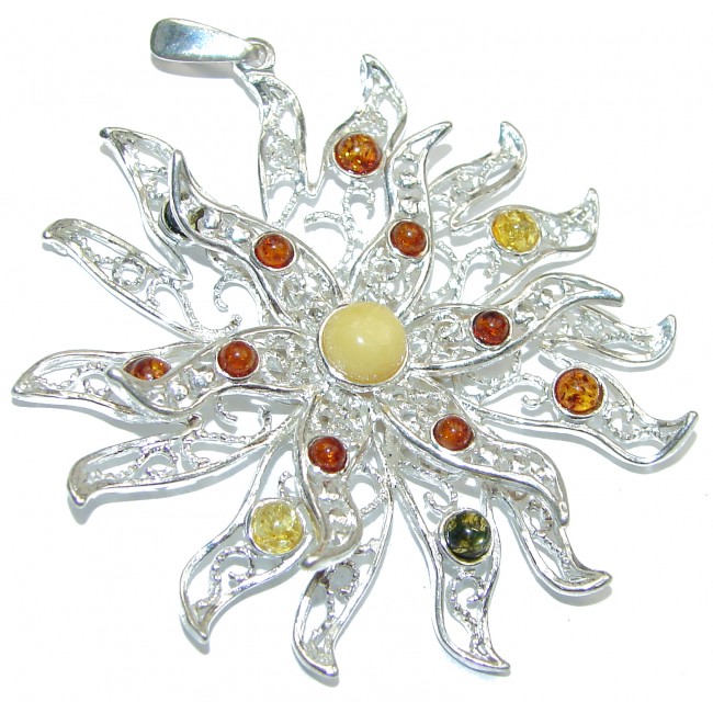 Handmade genuine Baltic amber sterling silver pendant