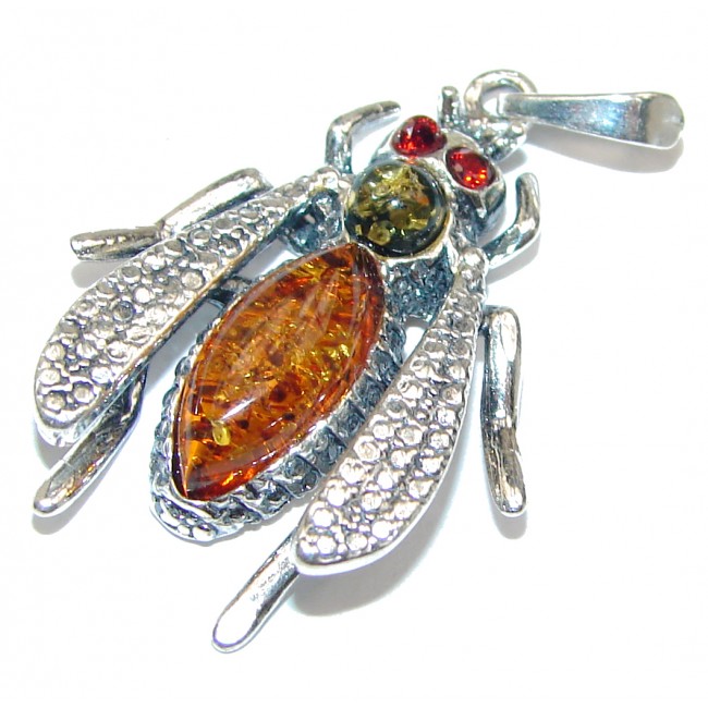 Wasp Design Polish Amber .925 Sterling Silver handcrafted Pendant