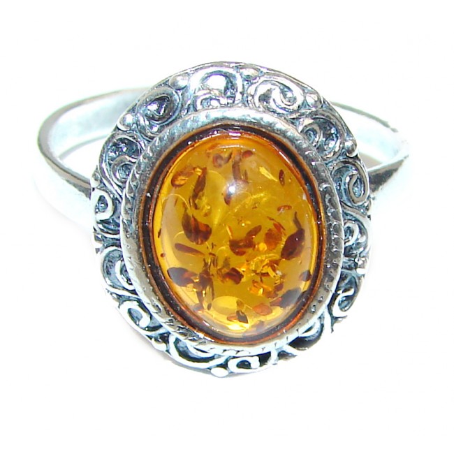 Vintage Design Baltic Amber .925 Sterling Silver handcrafted Ring s. 7 1/2