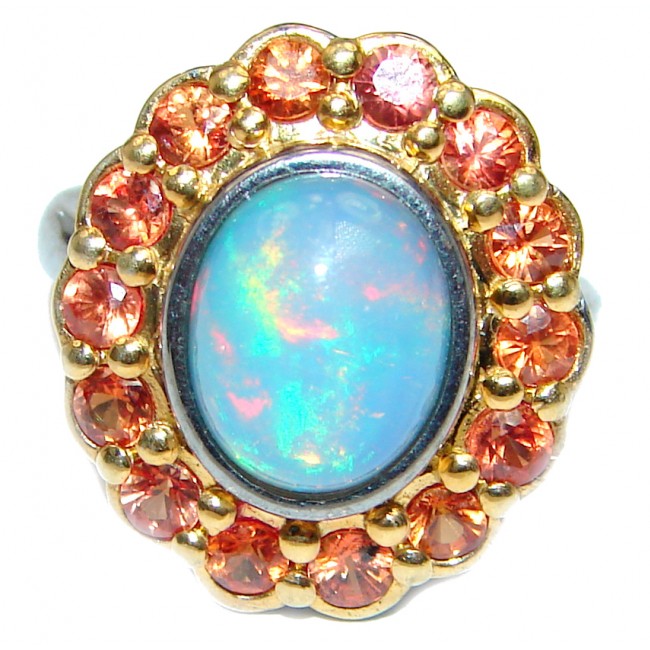 GREAT Ethiopian Opal black rhodium .925 Sterling Silver handcrafted ring size 6