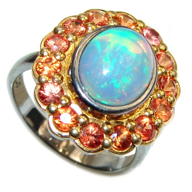 GREAT Ethiopian Opal black rhodium .925 Sterling Silver handcrafted ring size 6