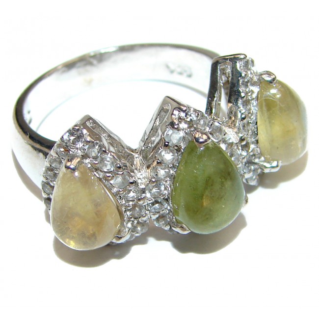 Exclusive Natural Moss Prehnite .925 Sterling Silver handmade ring s. 8