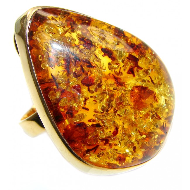 Excellent Vintage Design Baltic Amber 14 k Gold over .925 Sterling Silver handcrafted HUGE Ring s. 9