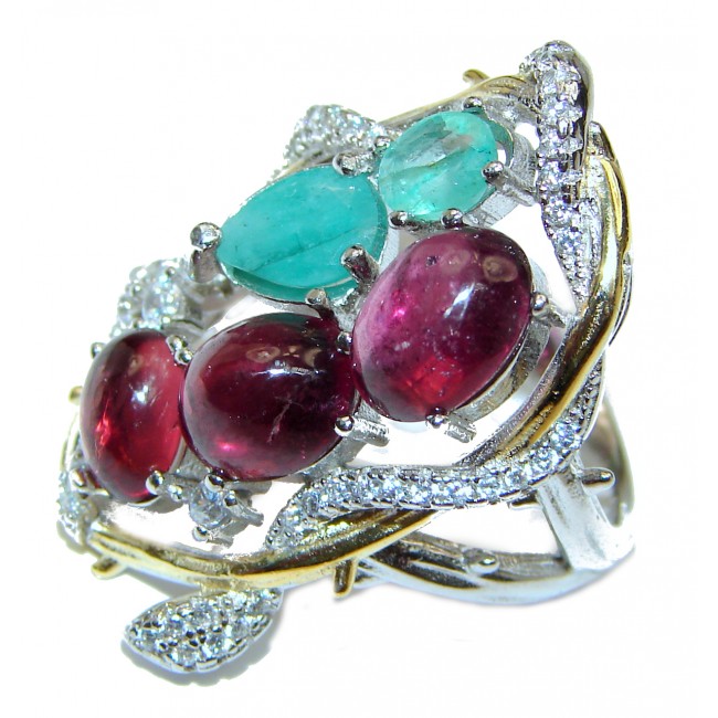 Valentina Large Genuine Ruby Emerald .925 Sterling Silver handcrafted Statement Ring size 6 1/4
