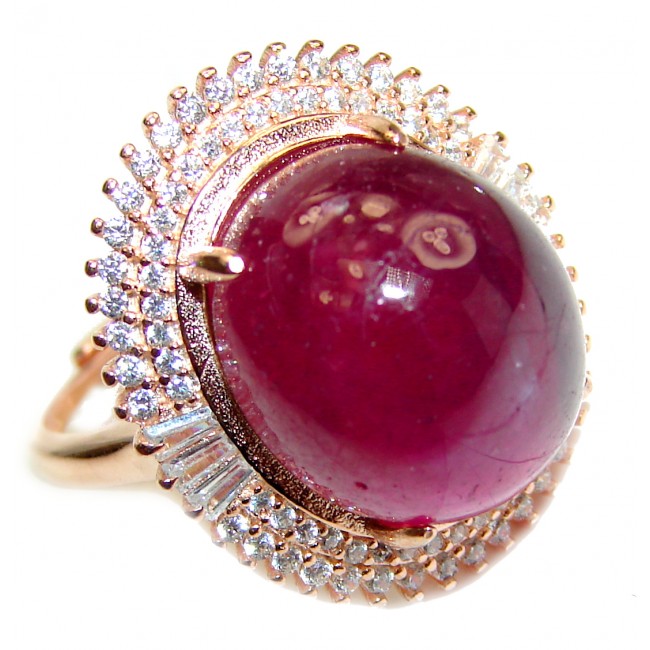 Large Genuine Kashmir Ruby rose Gold over .925 Sterling Silver handcrafted Statement Ring size 8 1/4