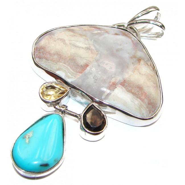 Huge Crazy Lace Agate .925 Sterling Silver handcrafted pendant