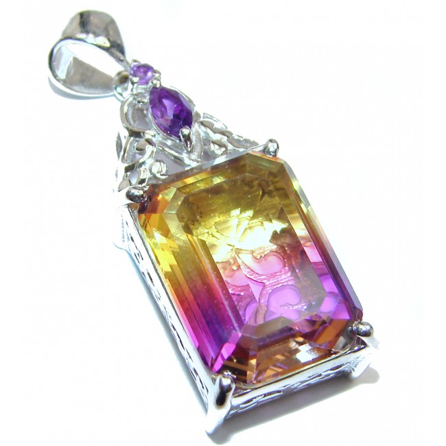 Deluxe emerald cut Ametrine 18 ct Gold over .925 Sterling Silver handmade Pendant