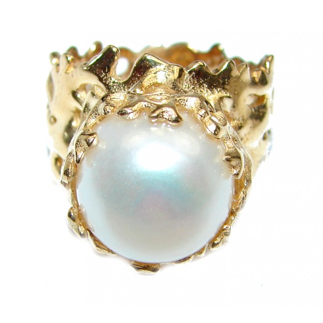 Large Fresh water Pearl 24K Gold over .925 Sterling Silver handcrafted Ring s. 5 3/4