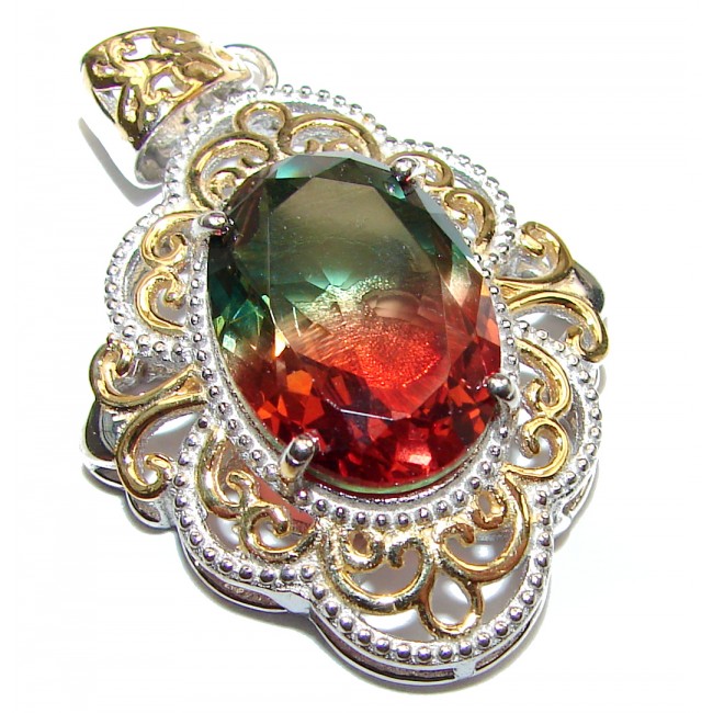 Deluxe Emerald cut Tourmaline 18K Gold over .925 Sterling Silver handmade Pendant