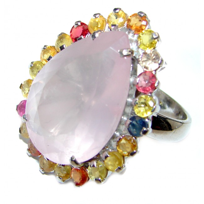 Genuine 45ctw Rose Quartz .925 Sterling Silver handcrafted Statement Ring size 8 1/2