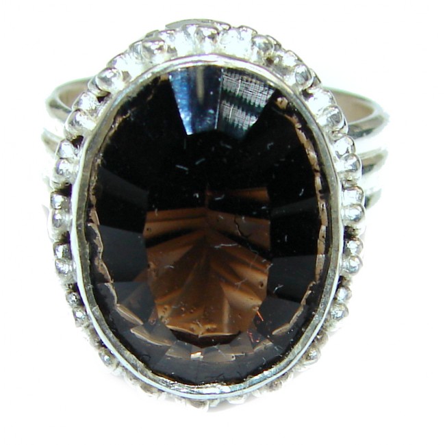 Authentic Smoky Quartz .925 Sterling Silver handcrafted ring s. 6 3/4