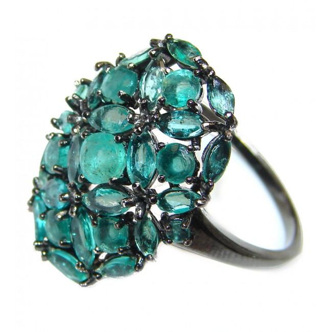 Genuine Emerald black rhodium over .925 Sterling Silver handcrafted ring size 9
