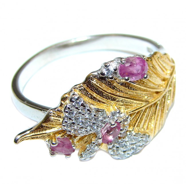 Genuine Ruby 18K Gold .925 Sterling Silver handcrafted Statement Ring size 9
