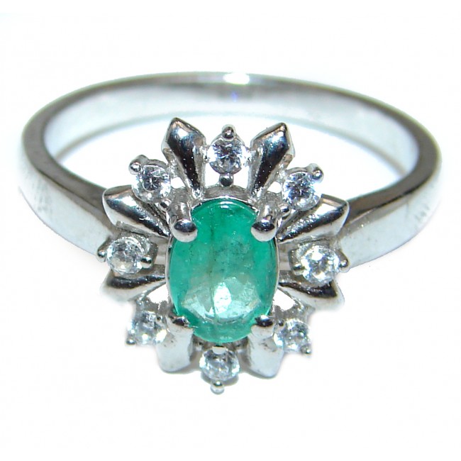 Genuine Colombian Emerald .925 Sterling Silver handcrafted ring size 8