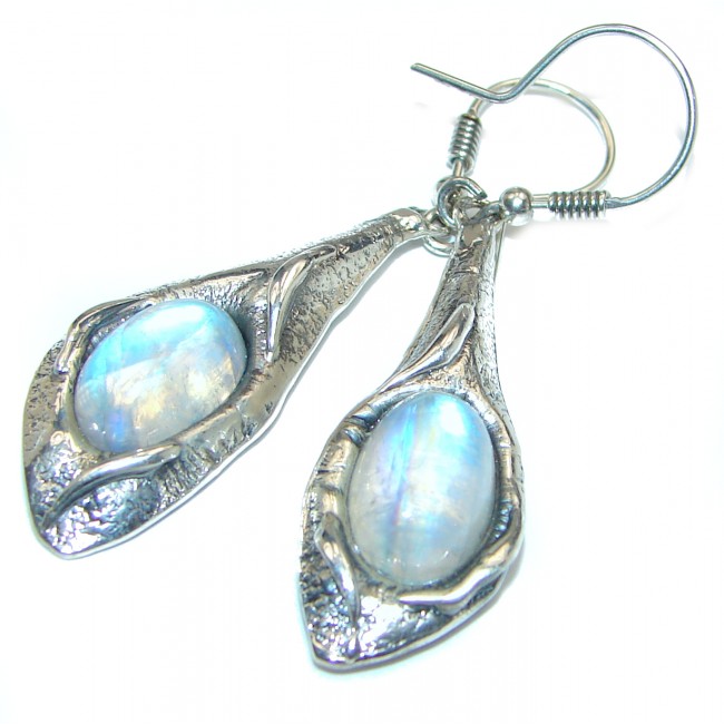 Large Fire Moonstone .925 Sterling Silver handcrafted earrings