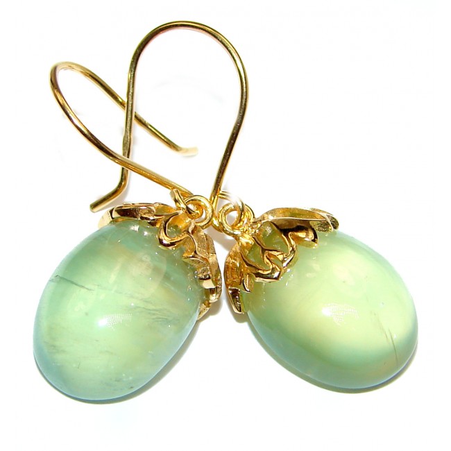 Large Juicy Authentic Moss Prehnite 14K Gold over .925 Sterling Silver handmade earrings