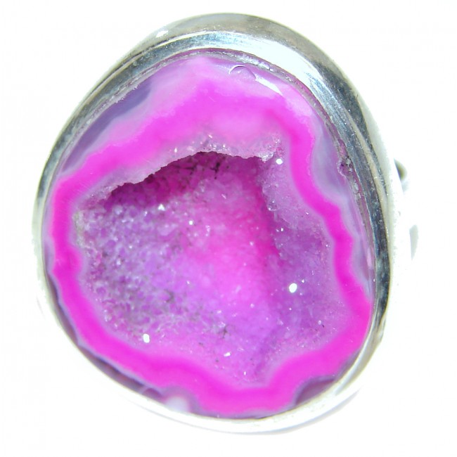 Huge Exotic Druzy Agate Sterling Silver Ring s. 6