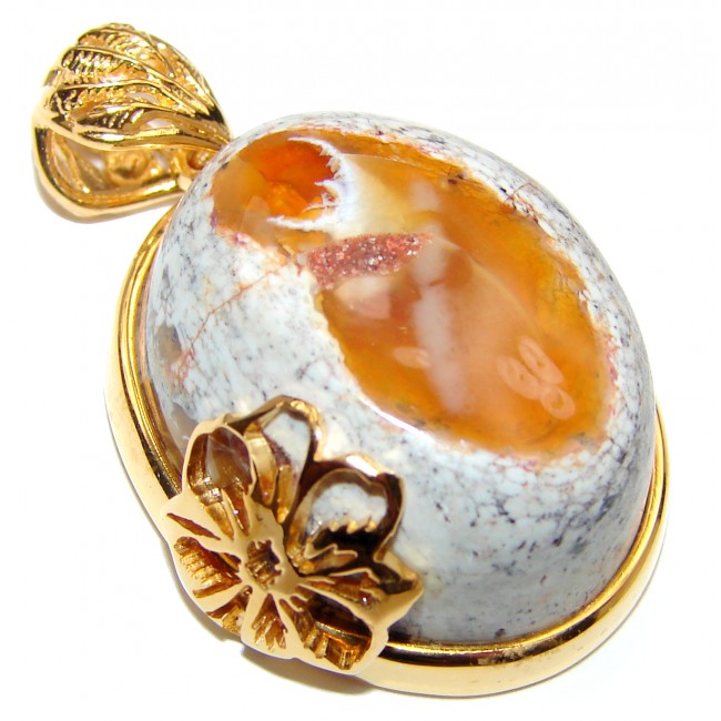 Unique Design Natural Mexican Fire Opal 18K Gold .925 Sterling Silver handmade Pendant
