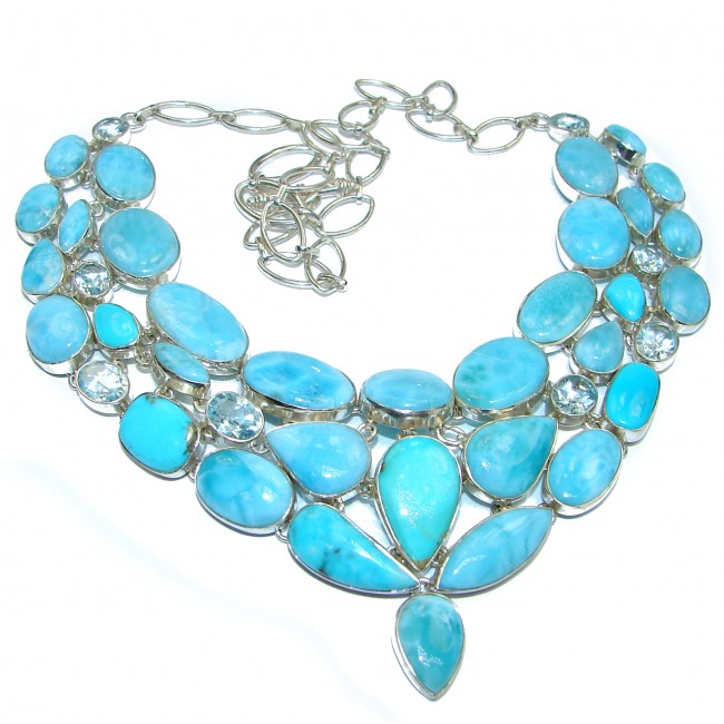 Large Cielito Lindo Chunky Larimar .925 Sterling Silver handcrafted necklace