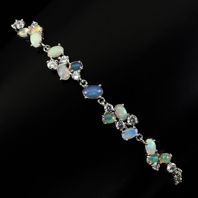 Natural precious Ethiopian Opal .925 Sterling Silver handcrafted Bracelet