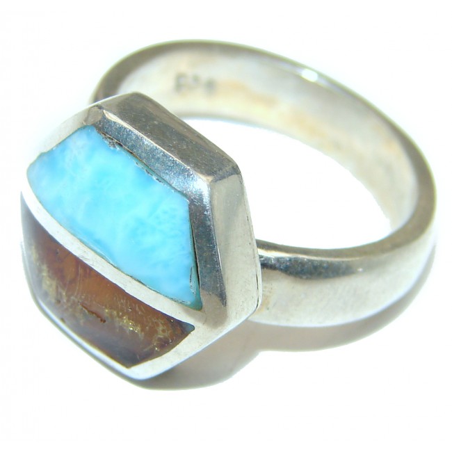 Perfect Together genuine Larimar Amber .925 Sterling Silver handmade Ring s. 8
