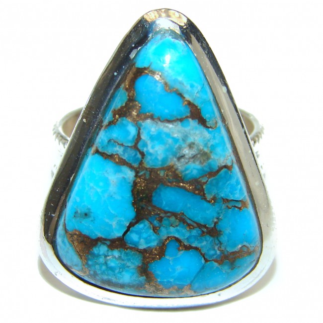 Large Copper Turquoise .925 Sterling Silver ring; s. 7 1/4