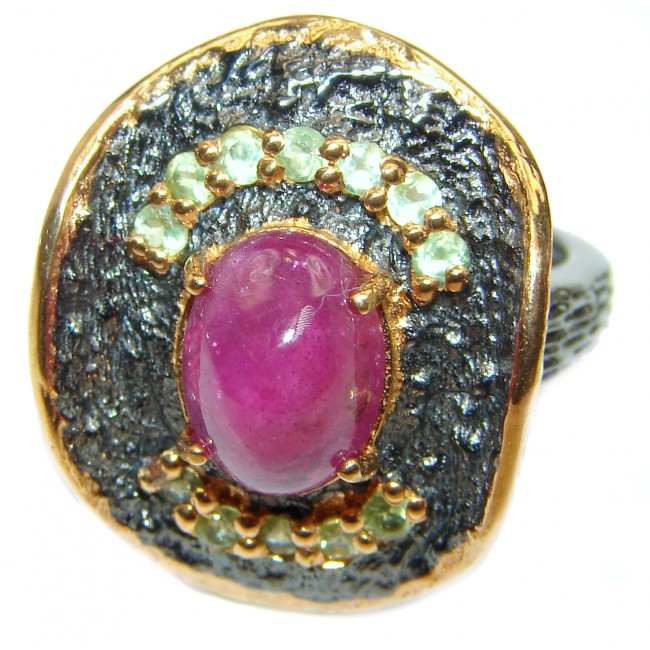 Genuine Ruby 18K Gold .925 Sterling Silver handcrafted Statement Ring size 8