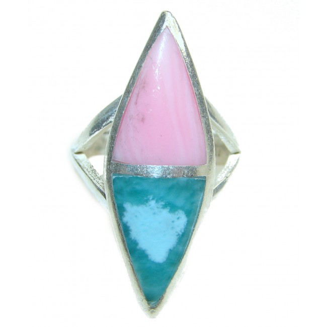 Pink Opal Turquoise oxidized .925 Sterling Silver handcrafted ring size 6 1/2