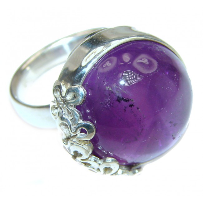 Large Spectacular genuine 68ctw Amethyst .925 Sterling Silver handcrafted Ring size 7