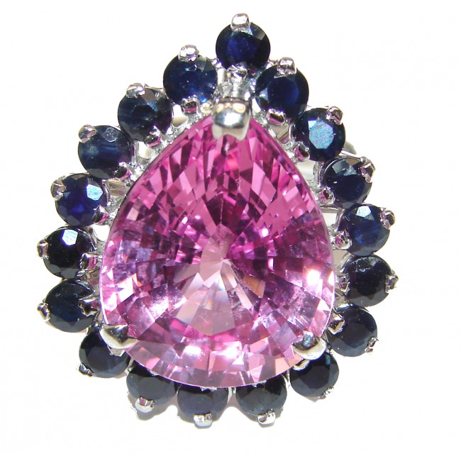 Large Mesmerizing Pink Quartz Sapphire .925 Silver handcrafted Ring s. 7 3/4