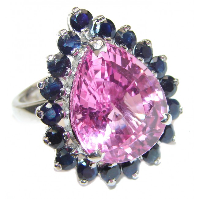 Large Mesmerizing Pink Quartz Sapphire .925 Silver handcrafted Ring s. 7 3/4