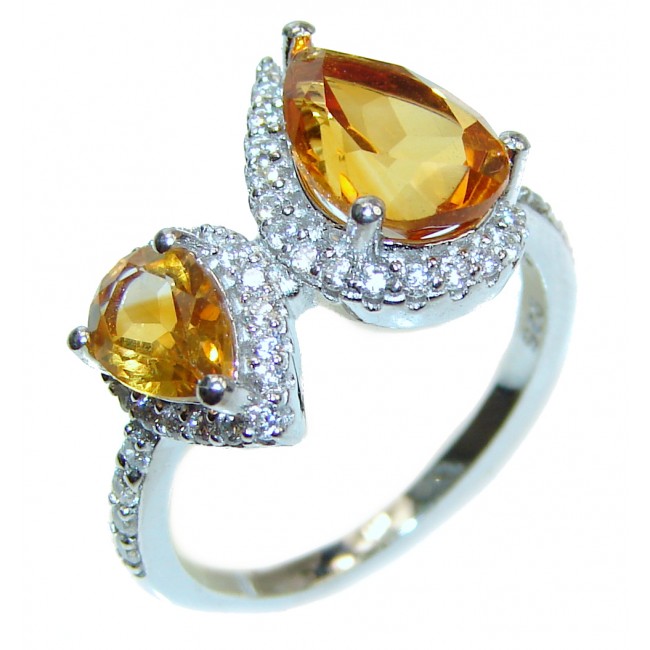 Vintage Style pear cut Citrine .925 Sterling Silver handmade Cocktail Ring s. 7