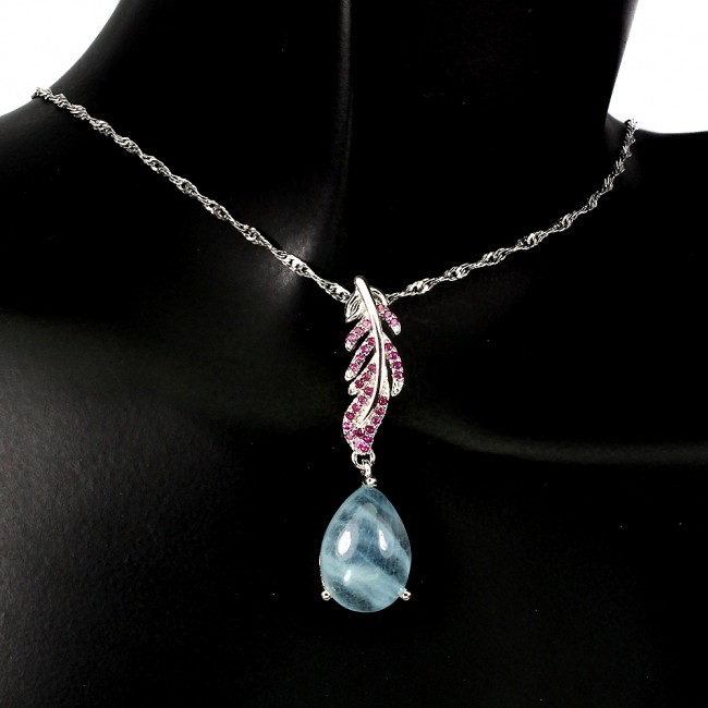 True Art genuine Aquamarine .925 Sterling Silver handcrafted necklace