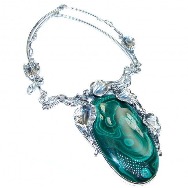 Vintage Beauty Best Quality Rare Genuine Malachite oxidized .925 Sterling Silver handmade necklace