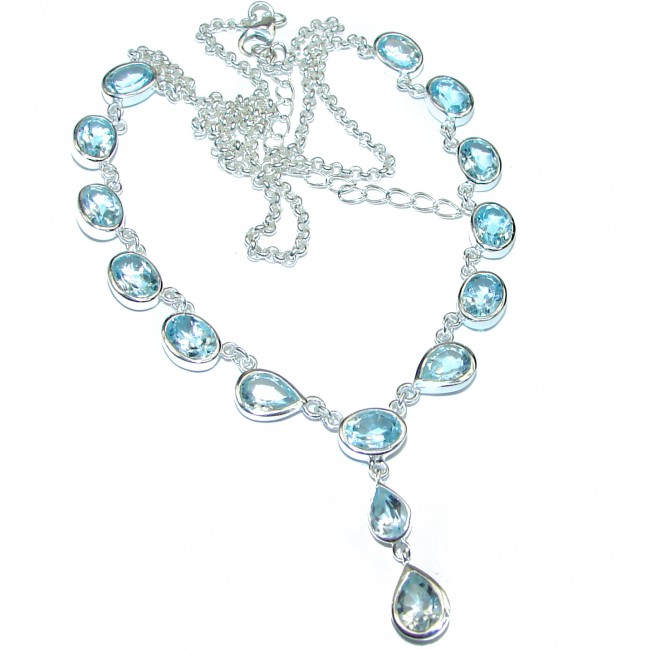 Great genuine Swiss Blue Topaz .925 Sterling Silver handmade necklace