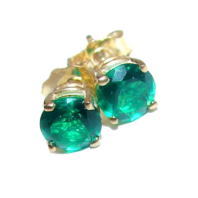 5mm 0.4ctw Colombian Emerald Round Stud Earrings 14Kt Yellow Gold