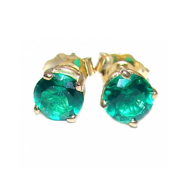 5mm 0.4ctw Colombian Emerald Round Stud Earrings 14Kt Yellow Gold