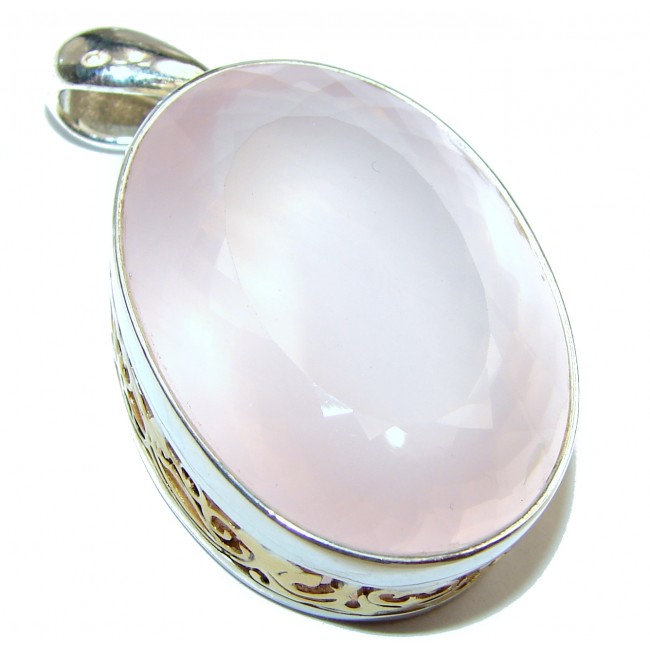 Large Perfect faceted Rose Quartz 18K Gold over .925 Sterling Silver handmade pendant