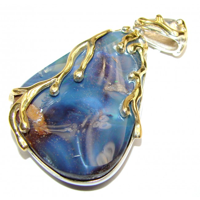 LARGE Perfection Authentic Australian Boulder Opal 18K Gold over .925 Sterling Silver handmade Pendant