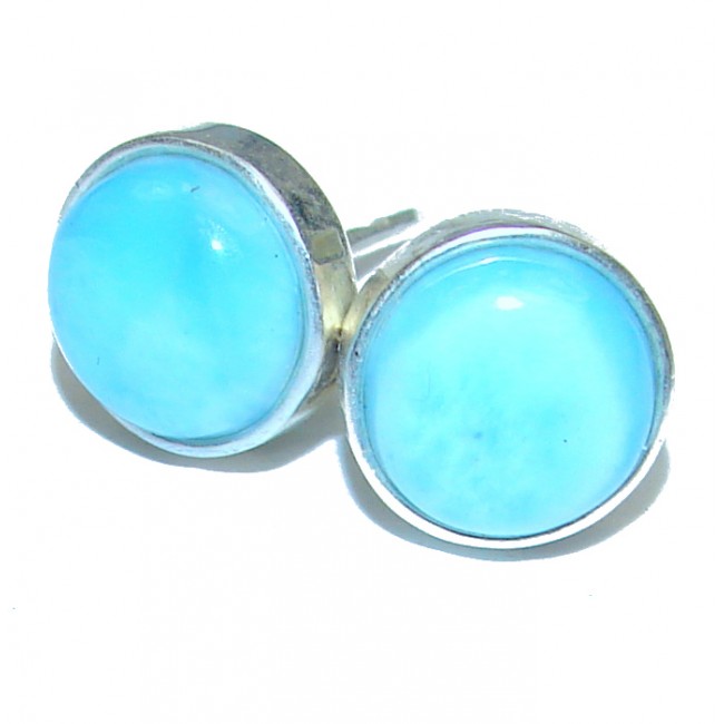 Precious Blue Larimar 10 mm .925 Sterling Silver handmade stud earrings