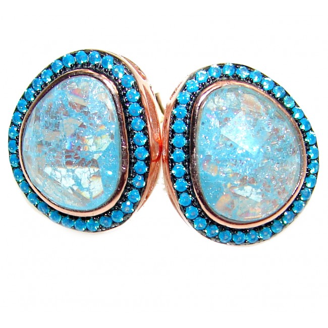 Classy Aquamarine quartz rose gold over .925 Sterling Silver handcrafted earrings