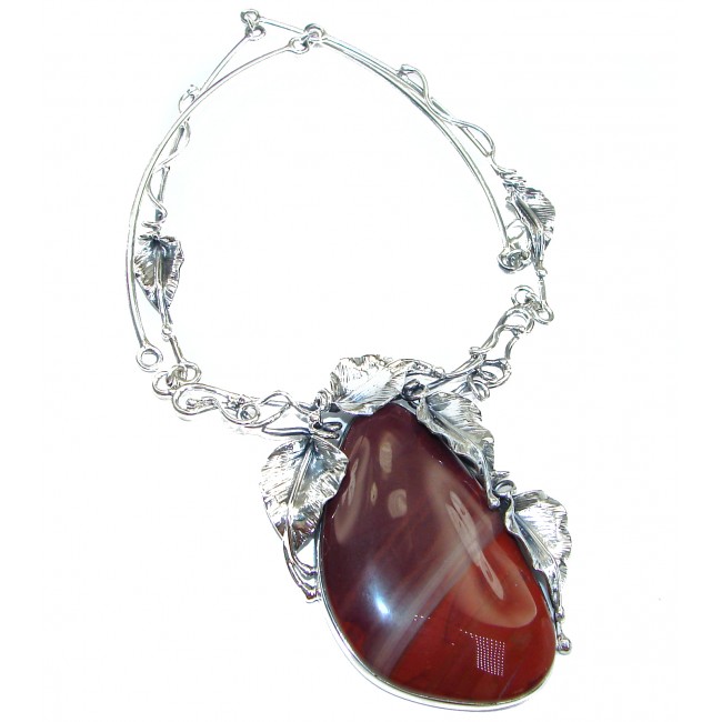 INCREDIBLE- HUGE Floral Design genuine Red Jasper .925 Sterling Silver handcrafted necklace