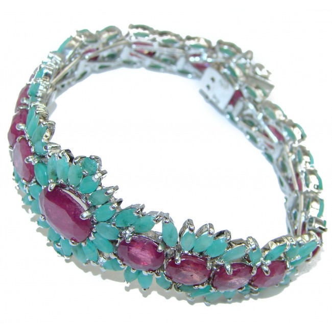 Authentic Red Ruby Emerald .925 Sterling Silver handcrafted Bracelet