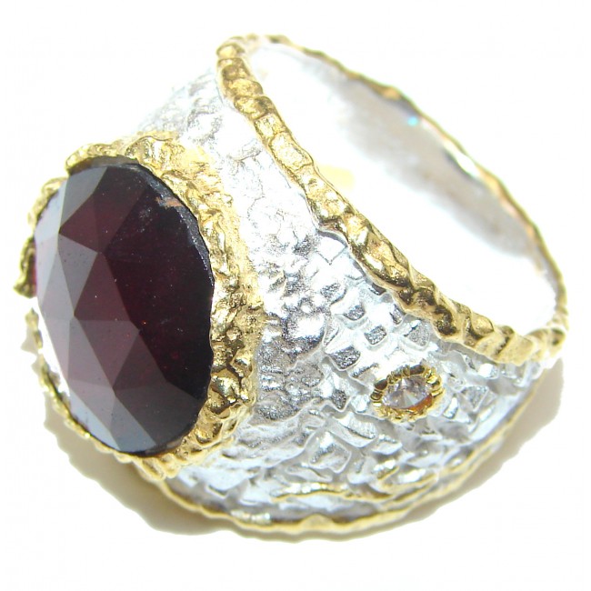 Large 10ctw genuine Ruby 18K Gold over .925 Sterling Silver Statement Italy made ring; s. 8