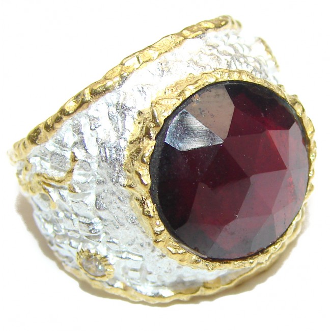 Large 10ctw genuine Ruby 18K Gold over .925 Sterling Silver Statement Italy made ring; s. 8