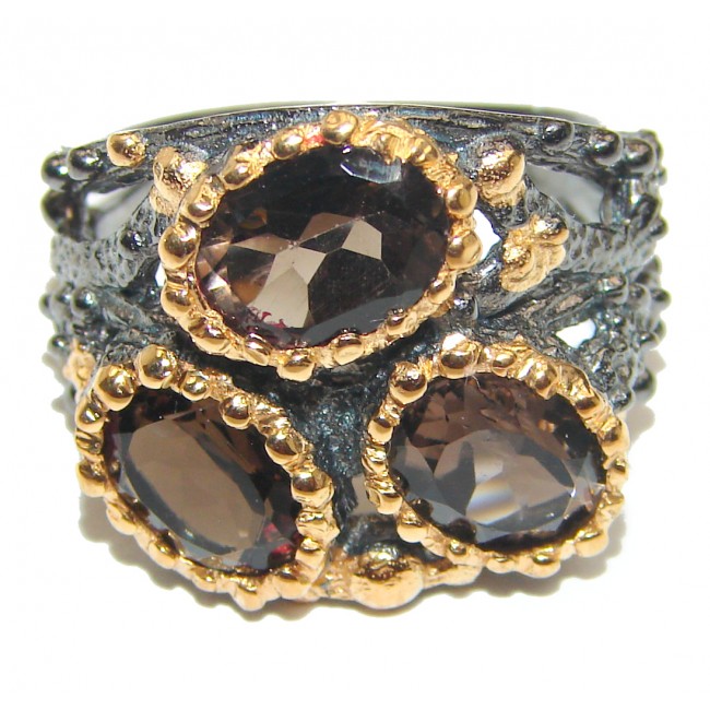 Bold Champagne Smoky Topaz 14K Gold over .925 Sterling Silver Ring size 6 1/2