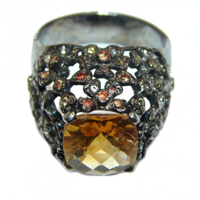Vintage Style Natural Citrine Sapphire black rhodium over .925 Sterling Silver handcrafted Ring s. 9