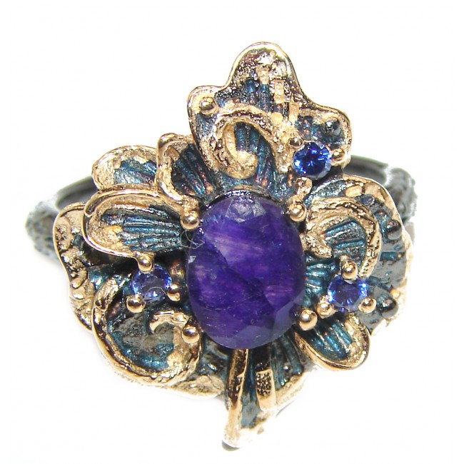 Vintage Style Sapphire 14K Gold over .925 Sterling Silver handcrafted ring; s. 8 1/4