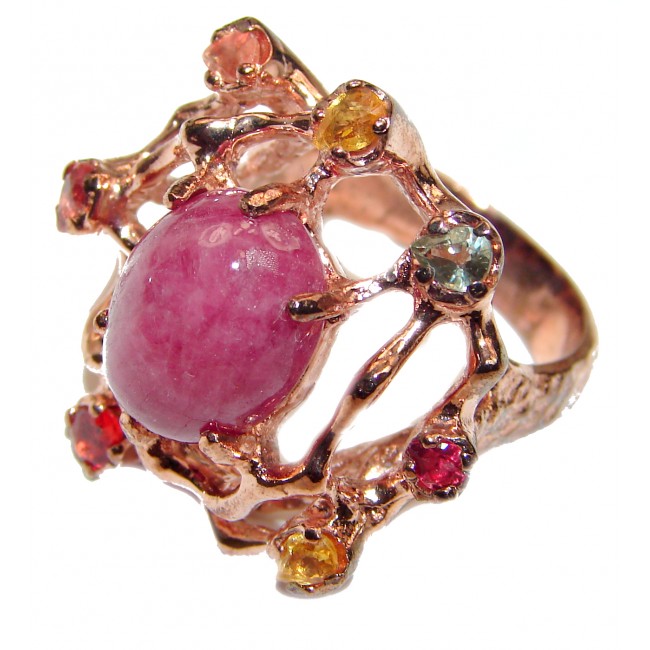 Vintage Beauty genuine Ruby 18K Gold over .925 Sterling Silver Statement handcrafted ring; s. 8 3/4